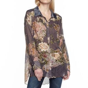 Aratta Silent Journey Mixed Media Sheer Floral Top Sz. S
